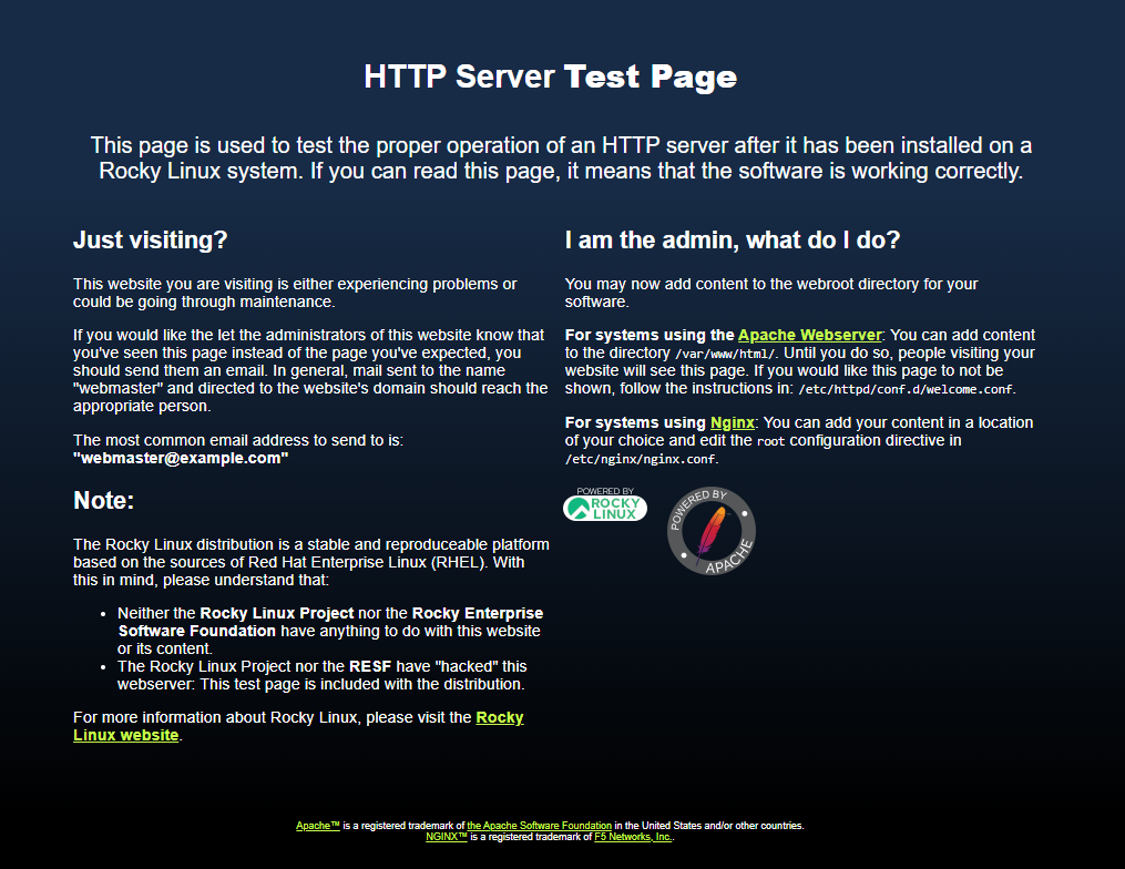 Тестовая страница Apache для Rocky Linux