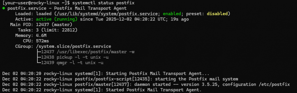 Вывод текущего состояния службы postfix