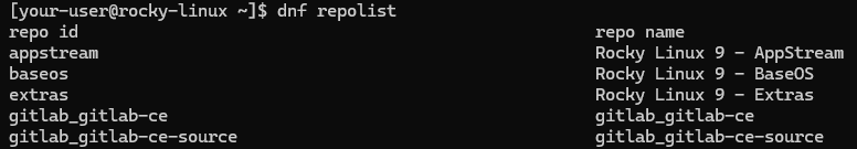 Вывод списка репозиториев - Как установить GitLab на Rocky Linux