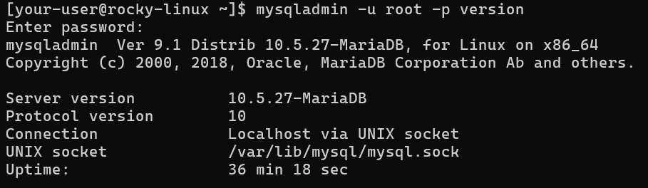 Вывод версии MariaDB