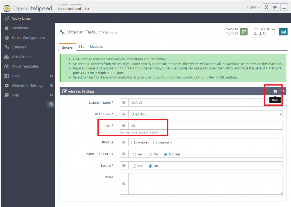 Изменение номера порта для доступа к веб-сайту