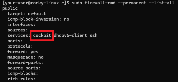Настройки текущей конфигурации активной зоны Firewalld