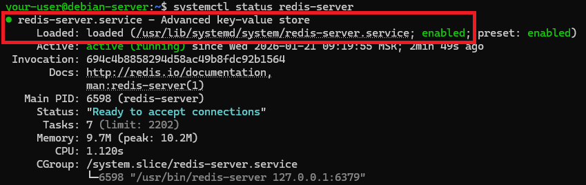 Вывод текущего состояния службы Redis на Ubuntu и Debian