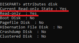 Вывод атрибутов диска в DiskPart - Большой диск в Windows Server Core