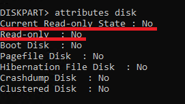 Вывод атрибутов диска в DiskPart - Большой диск в Windows Server Core