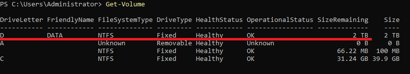 Вывод информации о доступных томах и их состоянии в PowerShell