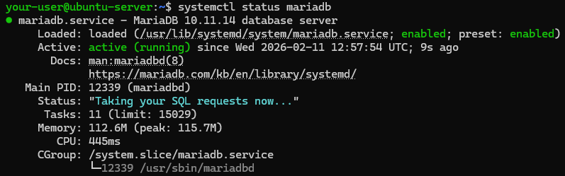 Вывод текущего состояния службы MariaDB