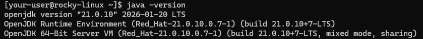 Вывод версии OpenJDK на CentOS Stream и Rocky Linux