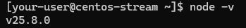 Вывод версии Node.js на CentOS Stream и Rocky Linux