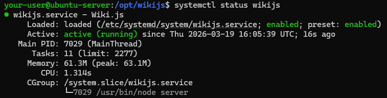 Текущее состояние службы Wiki.js