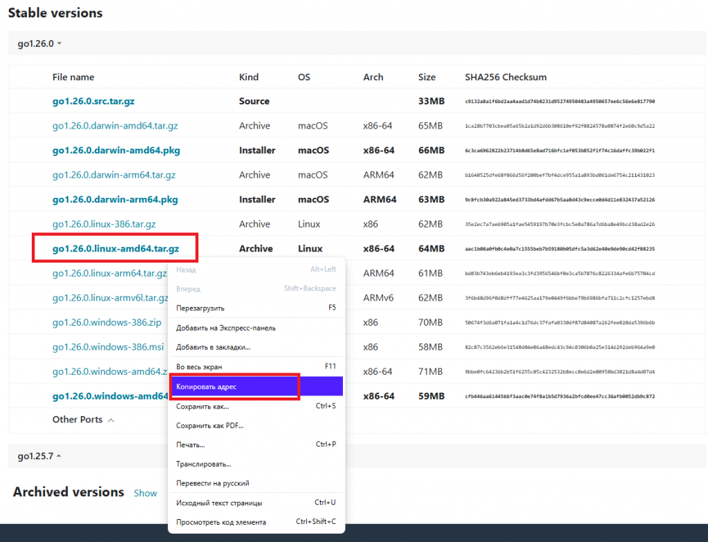 Выбор дистрибутива Go для 64-хразрядной версии Linux