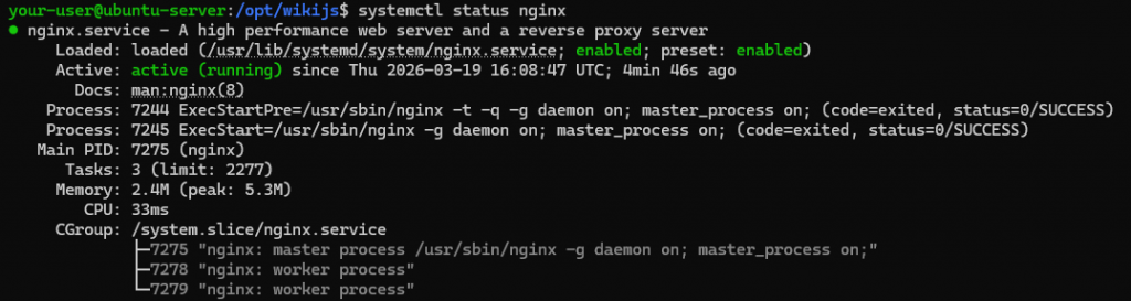 Текущее состояние службы Nginx