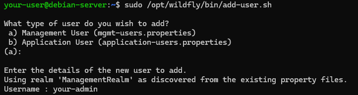 Создание учётной записи администратора  WildFly на Ubuntu и Debian