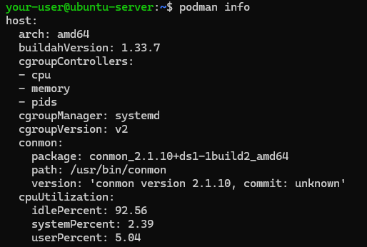 Вывод подробной информации системе в Podman