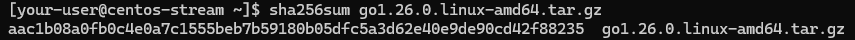 Вычисление контрольной суммы файла дистрибутива Go в CentOS Stream и Rocky Linux