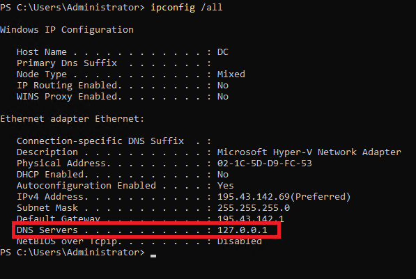 Проверка настройка настройки DNS перед установкой Active Directory на Windows Server Core