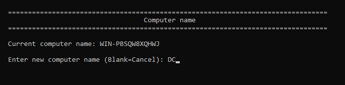 Переименование сервера перед установкой Active Directory на Windows Server Core