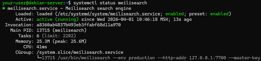 Вывод текущего состояния службы Meilisearch