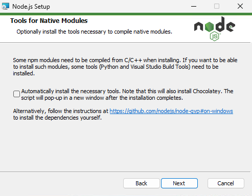 Опция Automatically install the necessary tools