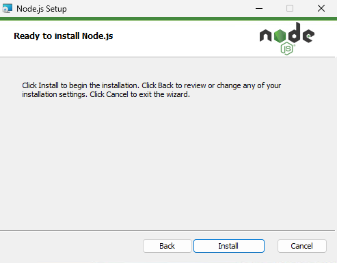 Запуск установки Node.js на Windows Server 2025