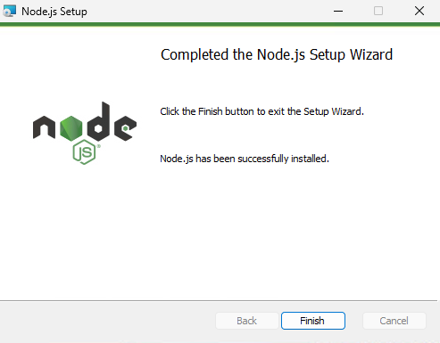 Завершение установки Node.js на Windows Server 2025