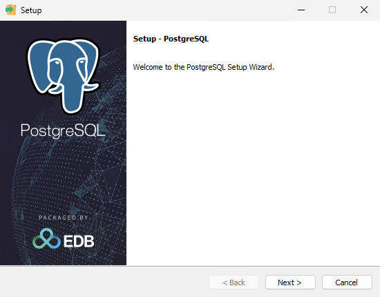 Стартовое окно мастера установки PostgreSQL в Windows Server 2025