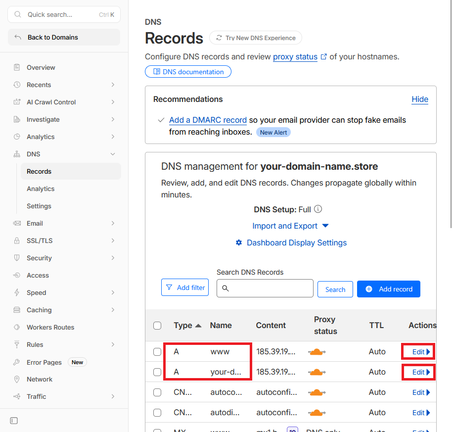 A-записи на сайте Cloudflare - Как настроить DNS