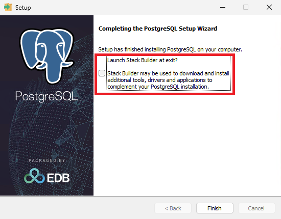 Завершение установки PostgreSQL на Windows Server 2025