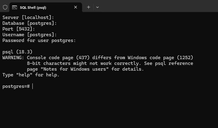 Подключение к командной оболочке PostgreSQL в Windows Server 2025