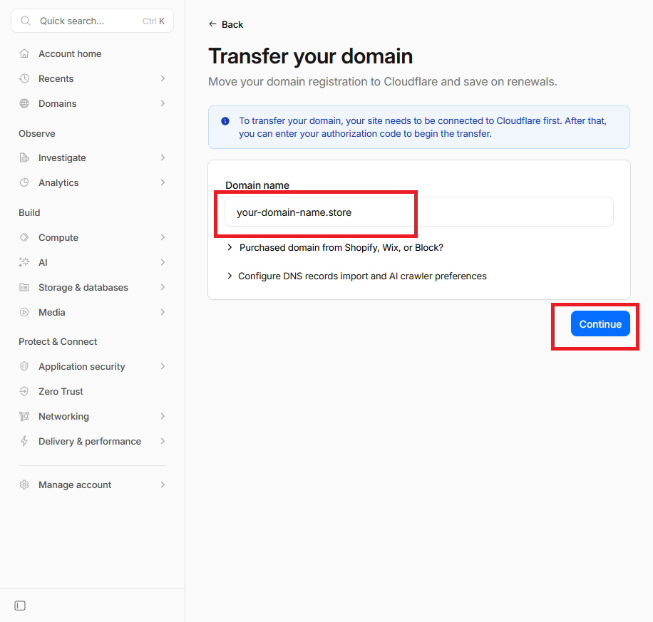 Добавление доменного имени на сайте Cloudflare