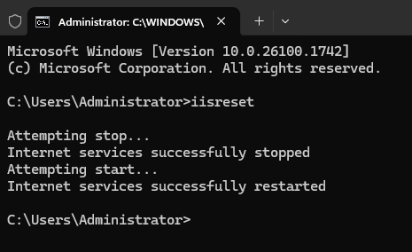 Перезапуск IIS командой iisreset - Как настроить HTTPS-доступ к серверу Wiki.js