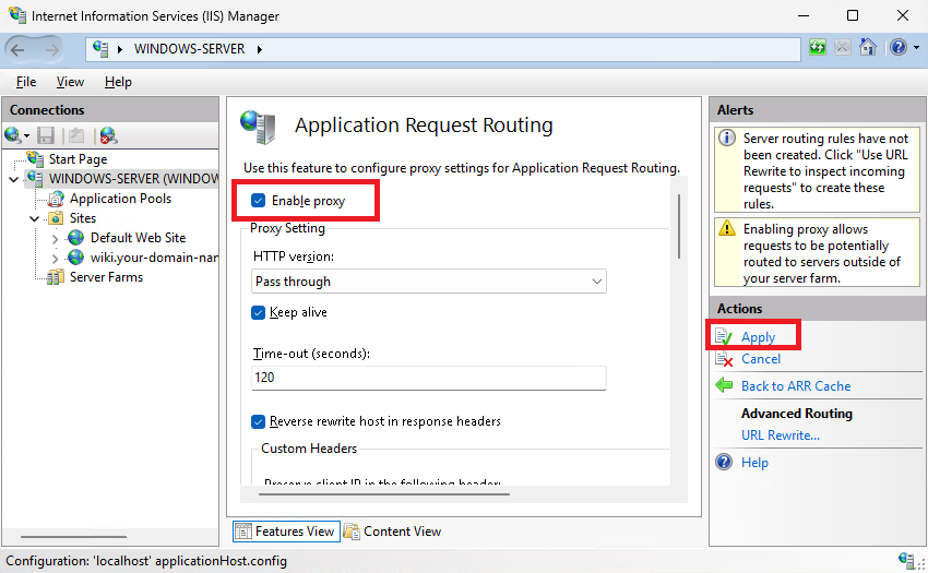 Включение прокси-сервера в Application Request Routing Cache