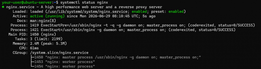 Вывод текущего состояния службы Nginx