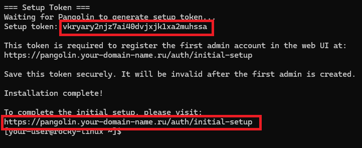 Завершение работы установщика Pangolin на Linux