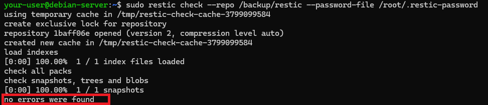 Проверка целостности репозитория Restic на Ubuntu и Debian