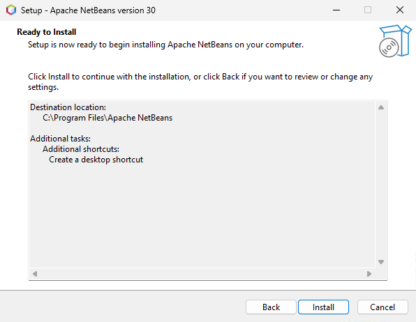 Запуск установки Apache NetBeans