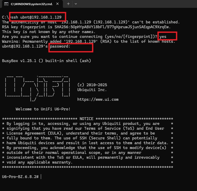 Подключение по SSH к устройству UniFi