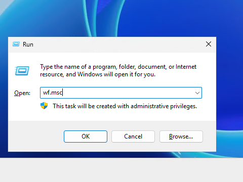 Запуск интерфейса брандмауэра Windows