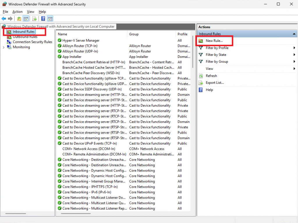 Брандмауэр Windows - Как установить Nginx на Windows Server