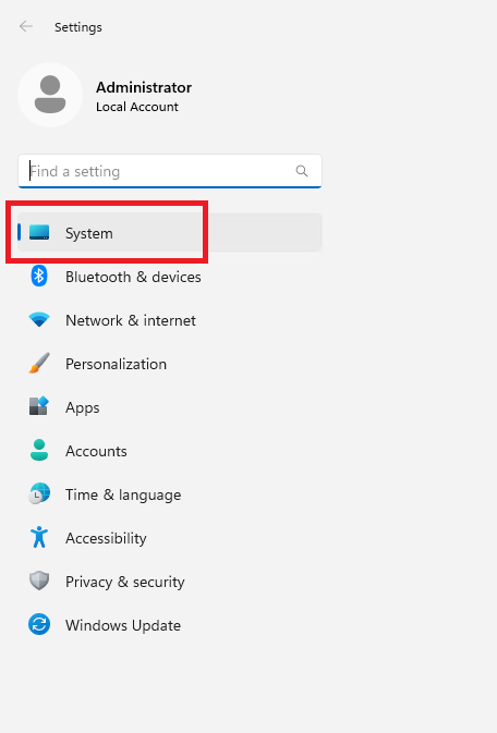 Раздел System в параметрах WIndows Server