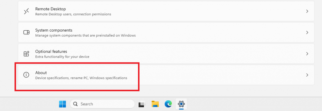 Раздел About в параметрах WIndows Server