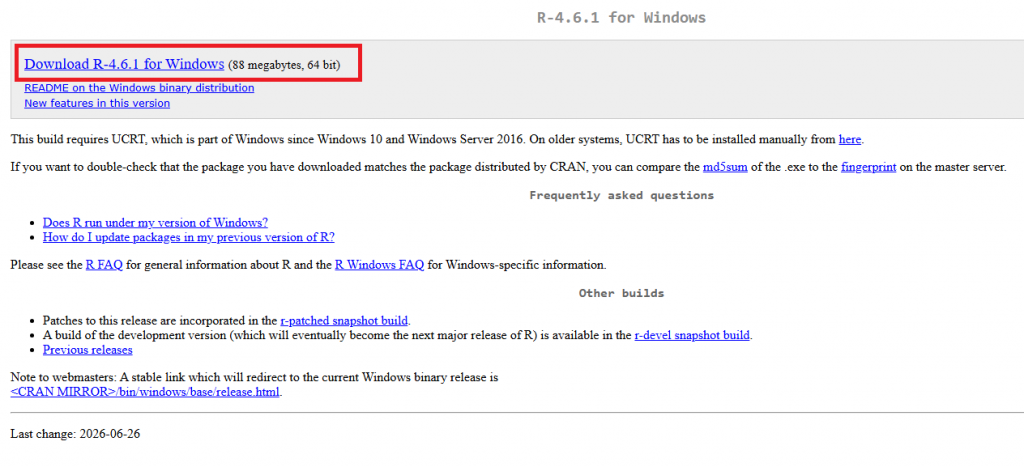 Загрузка дистрибутива R для Windows