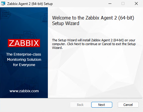 Стартовое окно установщика агента Zabbix на Windows
