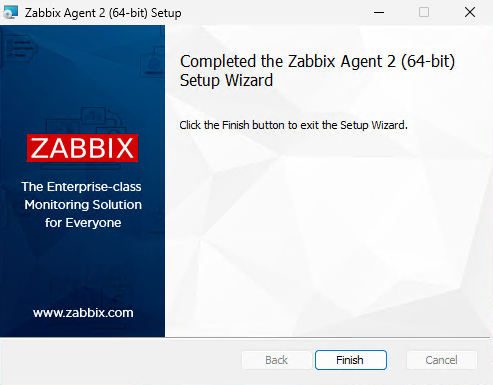 Завершение установки агента Zabbix на Windows