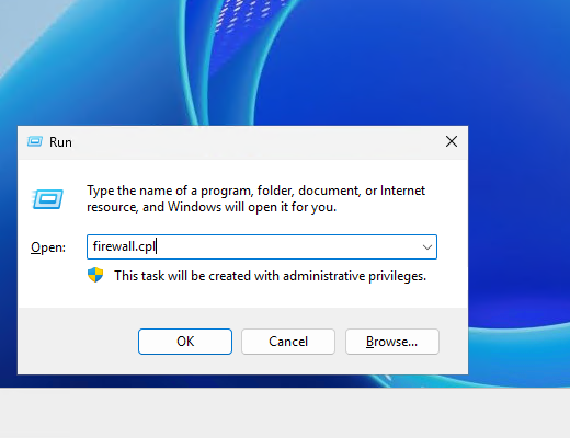 Запуск интерфейса брандмауэра Windows