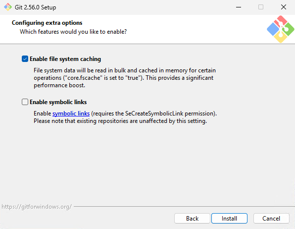 Выбор дополнительных опций при установке Git на Windows