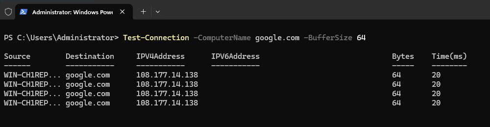 Проверка доступности удалённого сервера с определённым размером буфера ICMP-запроса
