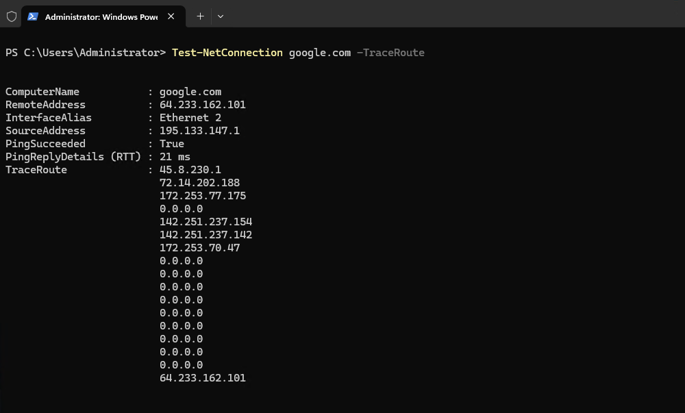 Трассировка удалённого сервера - Проверка сети Test-Connection и Test-NetConnection