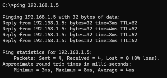 Вывод команды ping, удалённый узел доступен по ICMP