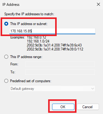 Добавление IP-адреса в правило брандмауэра Windows